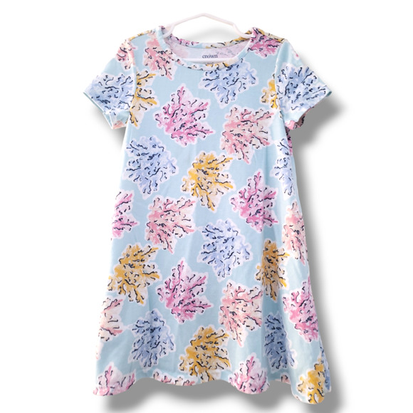 Crown & Ivy Kids 5 Coral Ocean Short Sleeve Girls Dress - Picture 1 of 5